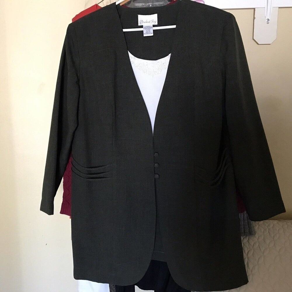 Pride & Joy Blazer Sz16W Gray/White Dickie Long Sleeves EZ Care Pre-Owned